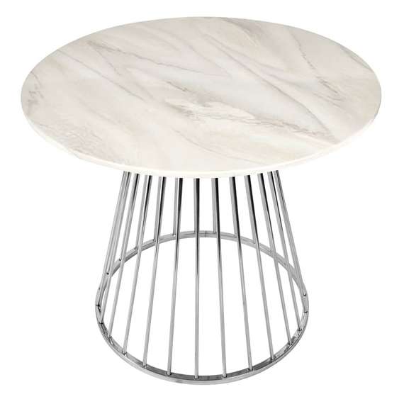 Стол Liverpool Ø100 см, белый мрамор с хромированными ножками