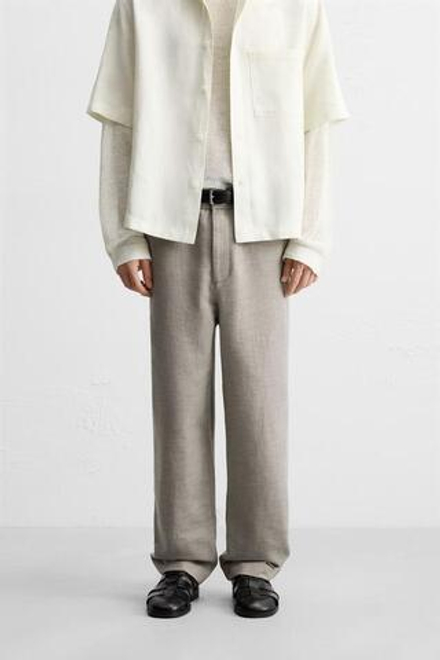 ZARA БРЮКИ REGULAR FIT ИЗ ТКАНИ С ТЕКСТУРОЙ, СЕРО-КОРИЧНЕВЫЙ