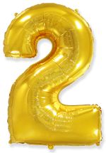 Шар (40"/102 см) Цифра, 2, Золото, в упаковке