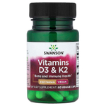 Swanson, Витамины D3 и K2, 60 растительных капсул
