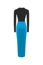 Платье макси драпированное из бифлекса и сатина