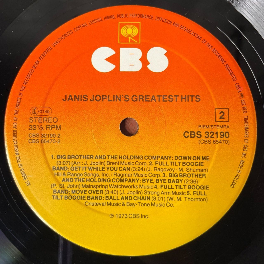 Винтажная виниловая пластинка LP Janis Joplin Greatest Hits (Holland 1984)