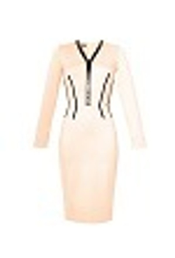 19-16 BASIC Платье с вставками из экокожи бежевое XXS