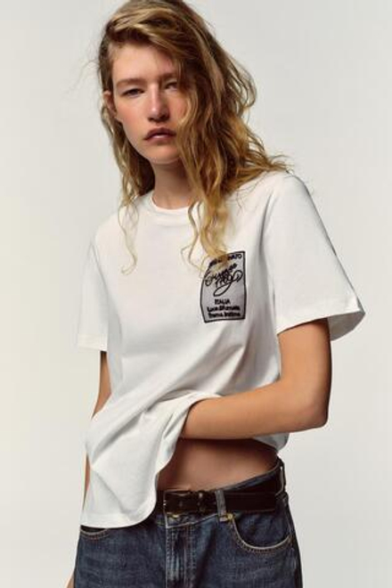 ZARA ФУТБОЛКА ИЗ ОРГАНЗЫ С НАДПИСЬЮ, БЕЛЫЙ
