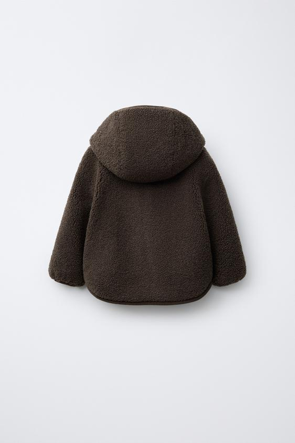 ZARA КУРТКА ИЗ ИСКУССТВЕННОЙ ОВЧИНЫ С КАПЮШОНОМ, ТЕМНО-КОРИЧНЕВЫЙ