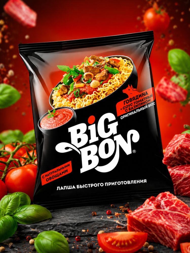Лапша Big Bon Говядина в томате с базиликом 75 г