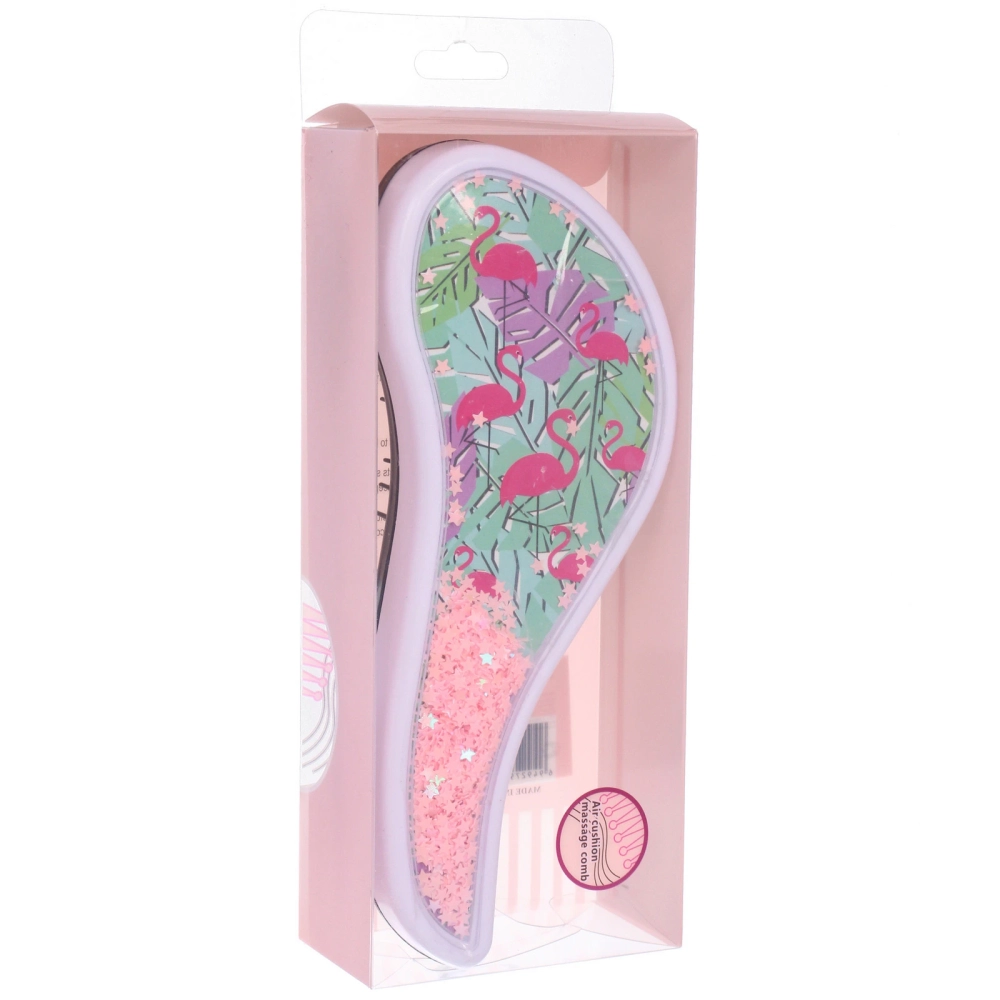 Расческа массажная компактная «ТРОПИКИ», блестки, микс 4 дизайна, 18*7,5см (PVC коробка)