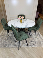 Круглый раздвижной стол "Лофт", белый мрамор и стулья "Ральф" оливковый