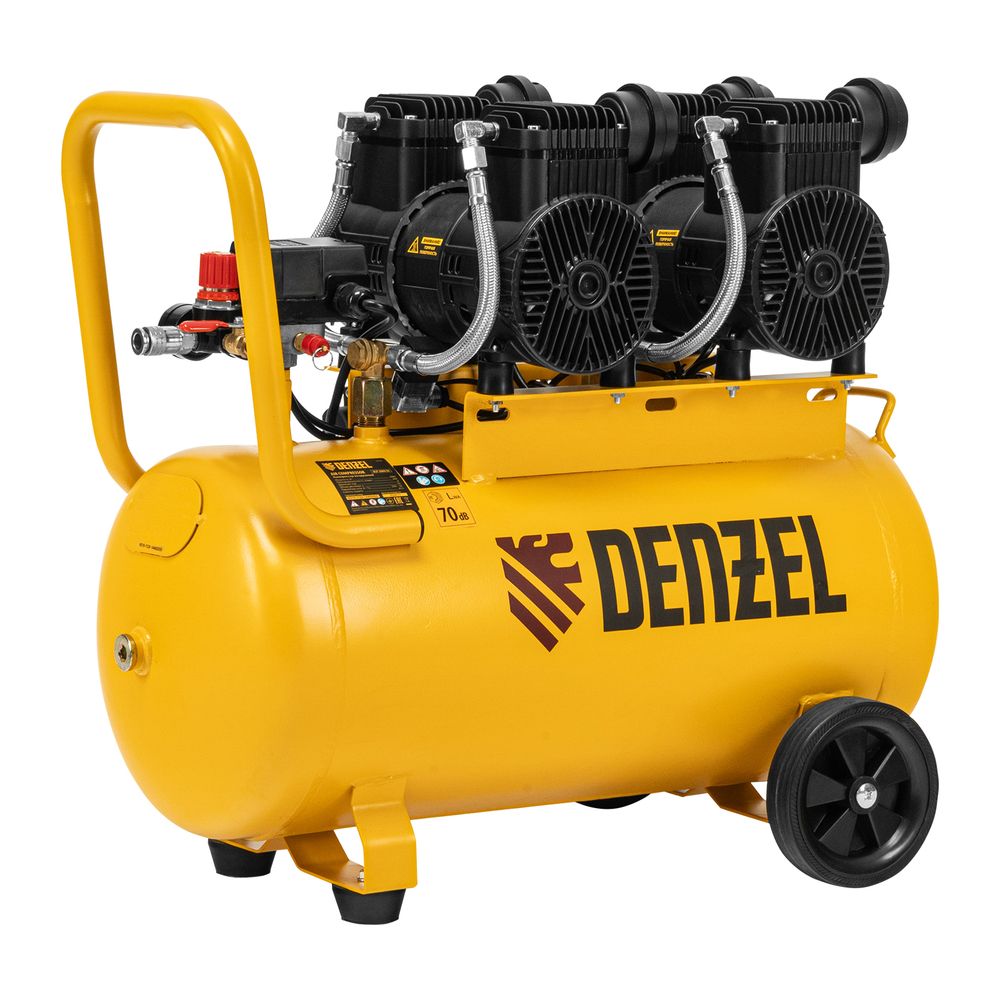 Компрессор безмасл. малошумный DLP -3000/50, 3 кВт, 2х1,5 кВт,50 л, 2850 об/мин,500 л/мин Denzel