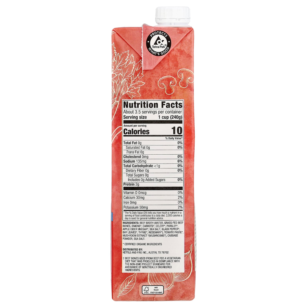 Kettle & Fire, Говяжий бульон, с низким содержанием натрия, 907 г (32 унции)