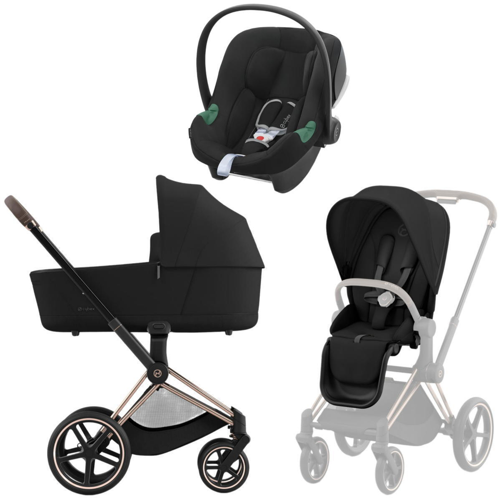 Коляска 3 в 1 Cybex Priam IV Rosegold complete и автокресло Aton B2 i-Size Volcano Black Sepia Black