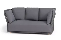 "Лугано" диван 3-местный плетеный из роупа, каркас алюминий темно-серый (RAL7024) муар, роуп темно-серый круглый, ткань темно-серая YB25-0027