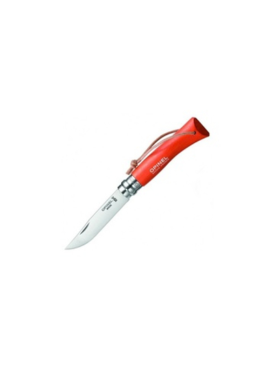 Нож Opinel №8 Trekking, нержавеющая сталь, кожаный темляк, красный, 001705