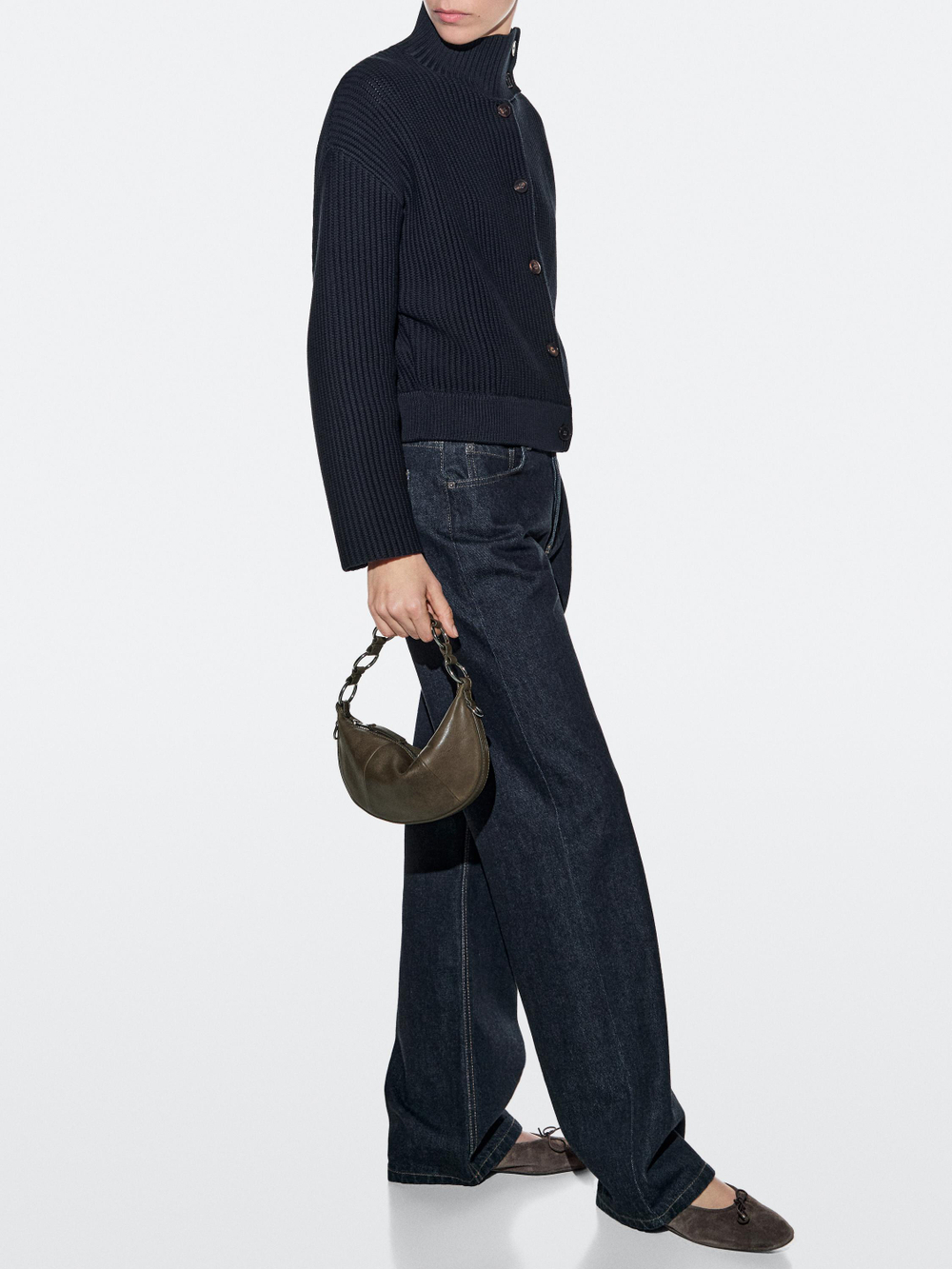 Massimo Dutti Мини-сумочка из кожи наппа, хаки