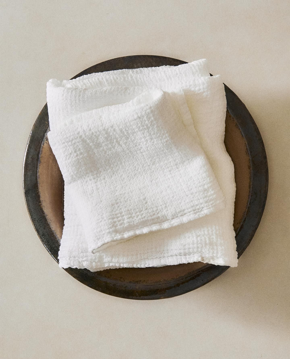 Zara Home - Льняное банное полотенце с вафельной текстурой, белый, 30х50 см