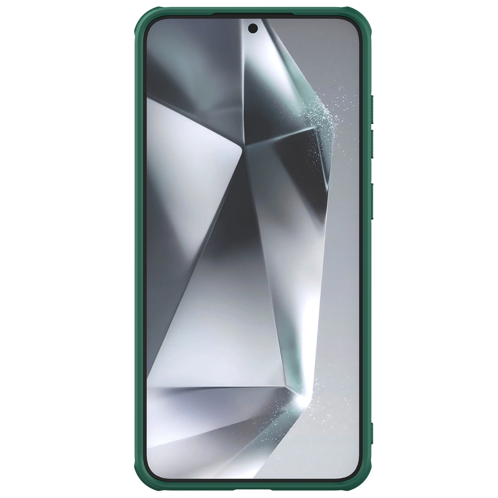Усиленный чехол зеленого цвета (Dark Green) от Nillkin для смартфона Samsung Galaxy S25+ Плюс, серия Super Frosted Shield Pro