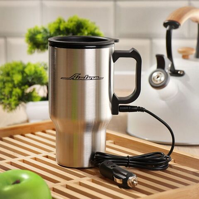 Термокружка нерж сталь, пластик, 0.45 л, Airline, с подогревом 12V, ABK-12-10