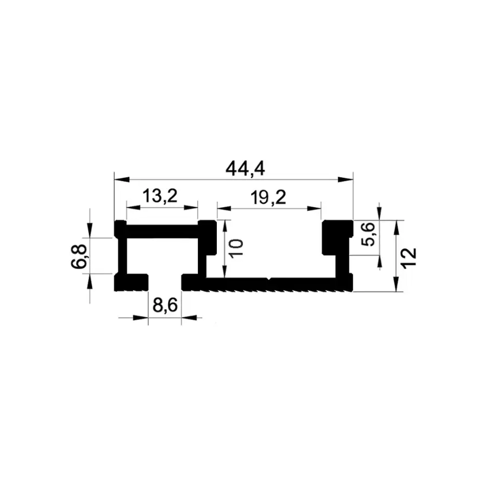 Профиль алюминиевый 44,4х12 длина 1,5 м Woodwork TR44.150