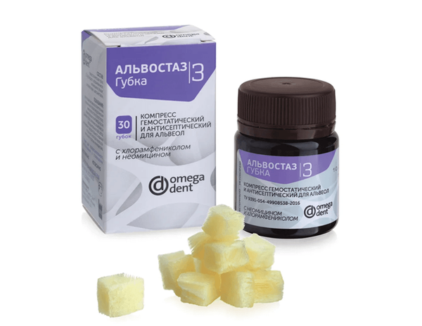 АЛЬВОСТАЗ губка №3 неомицин и хлорамфеникол (30 шт), Омега Дент
