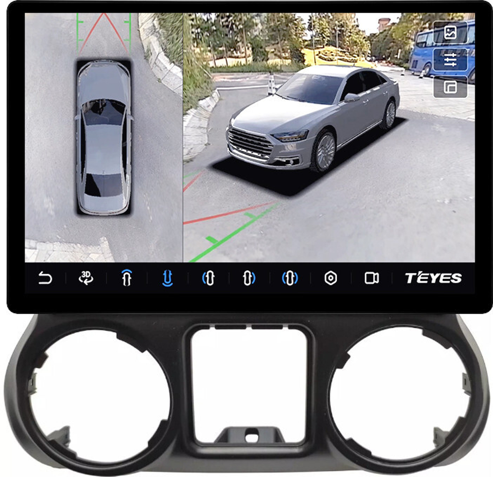 Магнитола для Jeep Wrangler 3 2014-2018 - Teyes CC3-2K-360 монитор 13" 2K QLED на Android 10, 6+128Гб, CarPlay, 4G SIM-слот, 4 камеры в комплекте