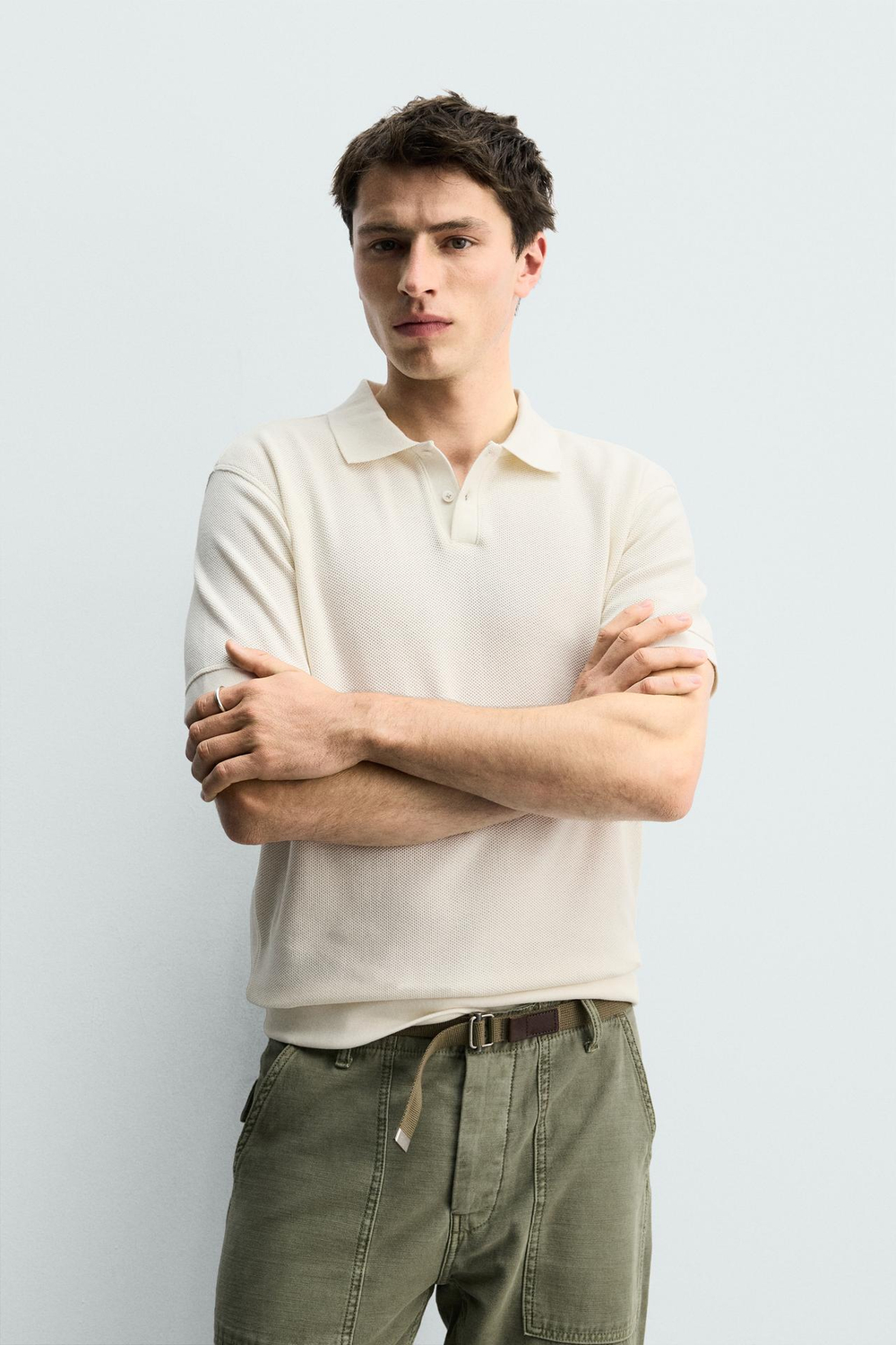 ZARA ПОЛО ПИКЕ REGULAR FIT, ЭКРЮ