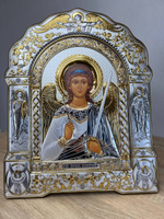 Ангел Хранитель, икона арочная с рамкой, красное дерево 266х335