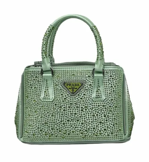 Мини-сумка-тоут Prada Galleria с кристаллами зеленый