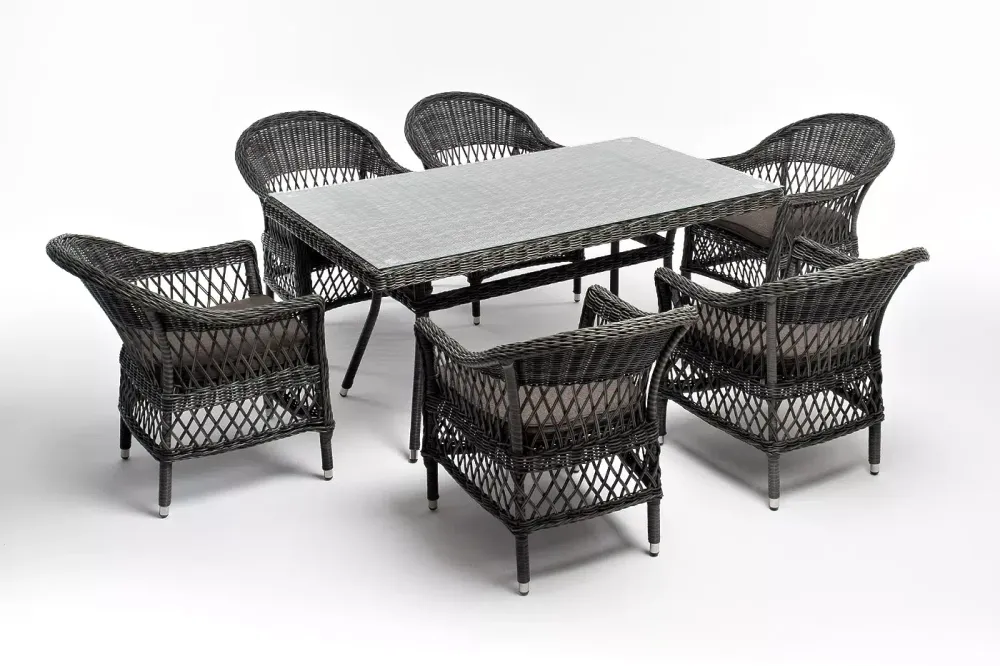 "Амароне" обеденная группа из искусственного ротанга на 6 персон, цвет графит