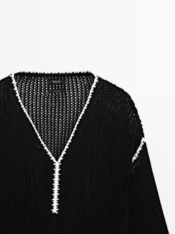 Massimo Dutti Свитер ажурной вязки из 100% хлопка, черный