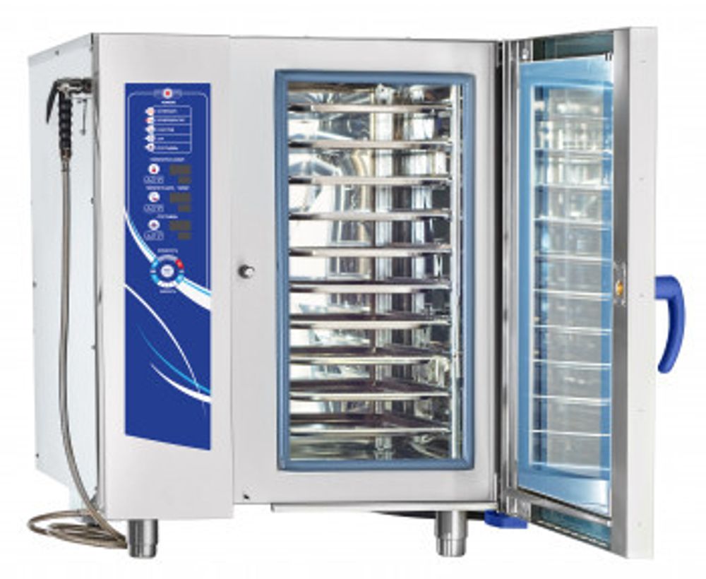 11000035572 Абат Пароконвектомат ПКА 10-1/1ПМ2 (парогенератор, 10хGN-1/1, память на 110 программ приготовления, без г/емкостей, 3х-канальный щуп, регулировка влажности, вентилятор: реверс + 5 скоростей, лицо нерж.)