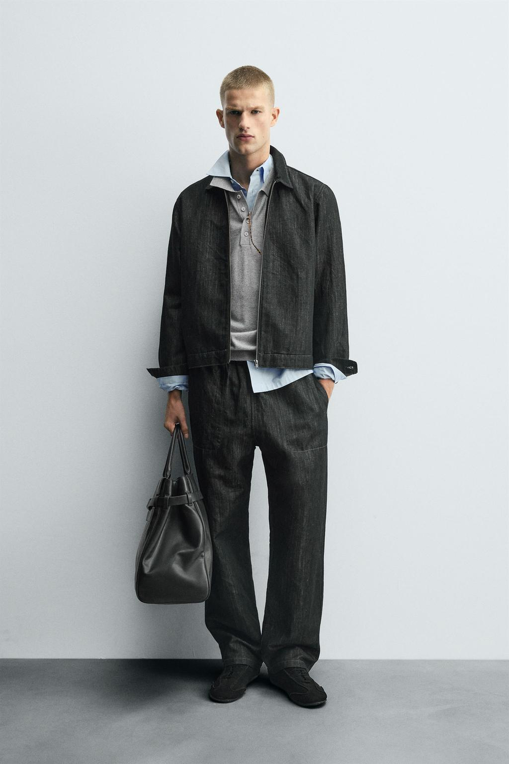 ZARA ДЖИНСОВАЯ КУРТКА СВОБОДНОГО КРОЯ, ЧЕРНЫЙ