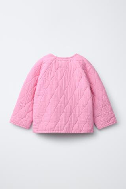 ZARA СТЕГАНАЯ КУРТКА С КАРМАНАМИ «СЕРДЦА», РОЗОВЫЙ
