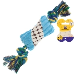 Игрушка для щенков, собак мелких и средних пород «Косточка с канатом», цвет голубой, с пищалкой, 22*6см (лейбл)