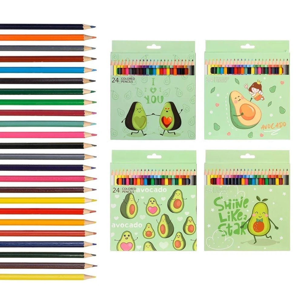 Карандаши цветные, Basir, деревянные, серия &quot;Авокадо&quot;, цветная упаковка, 24 шт