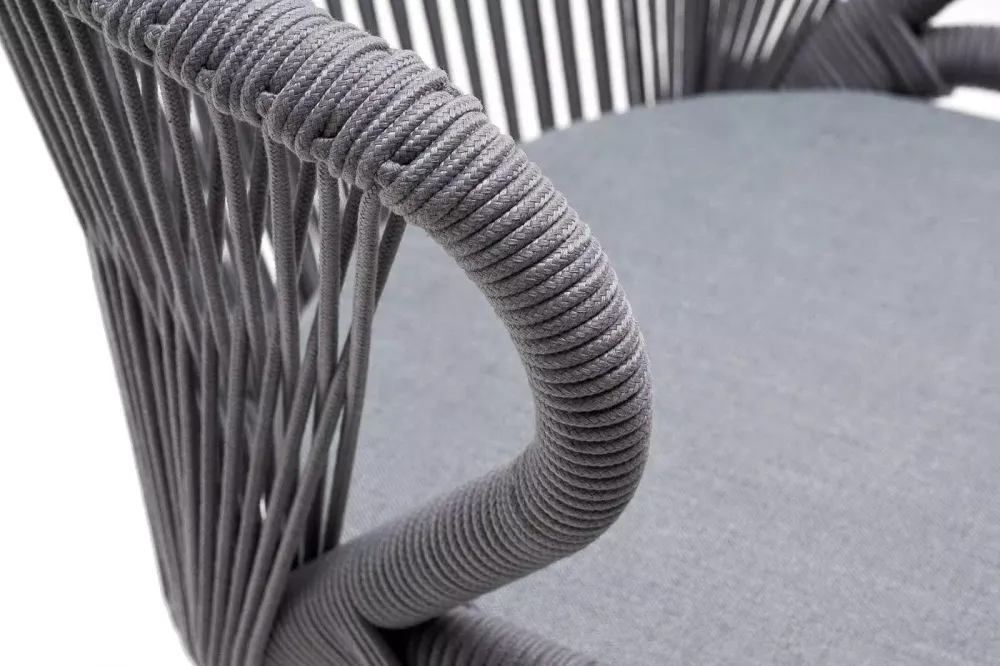 "Милан" стул плетеный из роупа, каркас алюминий белый муар, роуп светло-серый круглый, ткань светло-серая