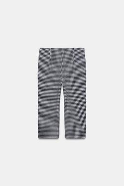 ZARA БРЮКИ КАПРИ В КЛЕТКУ ВИШИ, ТЕМНО-СИНИЙ/БЕЛЫЙ