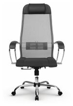 Кресло офисное МЕТТА "К-3" хром, ткань-сетка, сиденье и спинка регулируемые, темно-серое