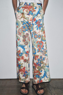 ZARA УКОРОЧЕННЫЕ РАСКЛЕШЕННЫЕ БРЮКИ С ЦВЕТОЧНЫМ ПРИНТОМ ZW COLLECTION, РАЗНОЦВЕТНЫЙ