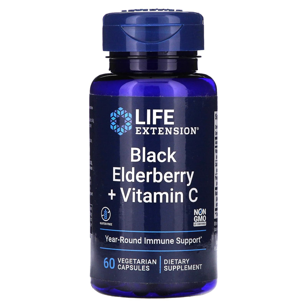 Life Extension, черная бузина с витамином C, 60 вегетарианских капсул
