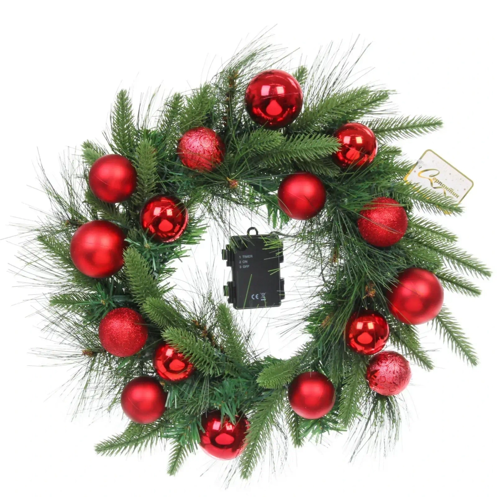 Венок хвойный «Сказочное чудо» d-40 см, ПВХ, литой ПВХ, Красный