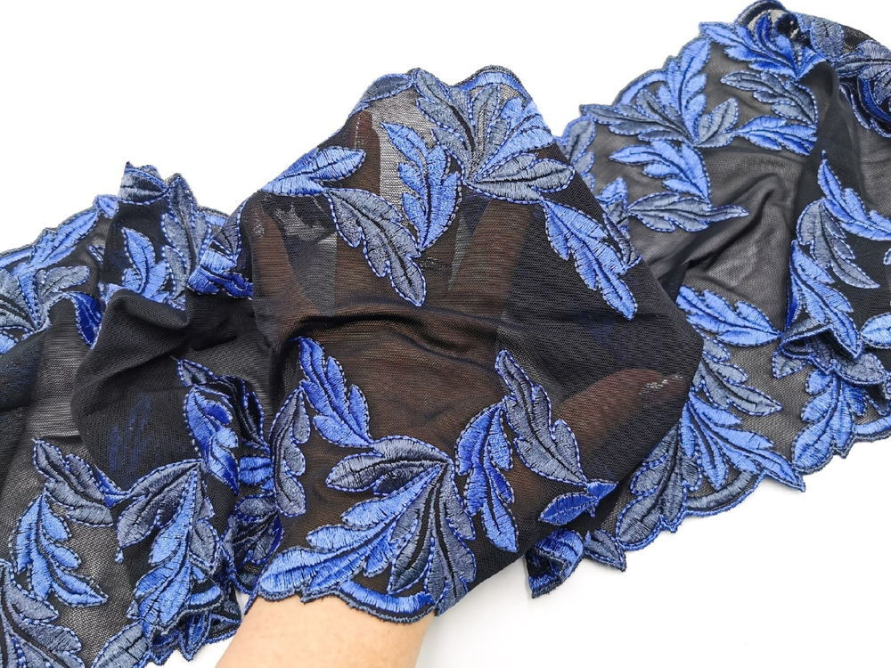 Вышивка на сетке (эластичная), 21 см, черный и ультрамарин, (Арт: VS-1016), м