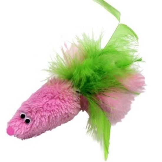 GoSi Игрушка для кошки Мышь с мятой розовый мех с хвостом перо GoSi Игрушка для кошки Мышь с мятой розовый мех с хвостом перо