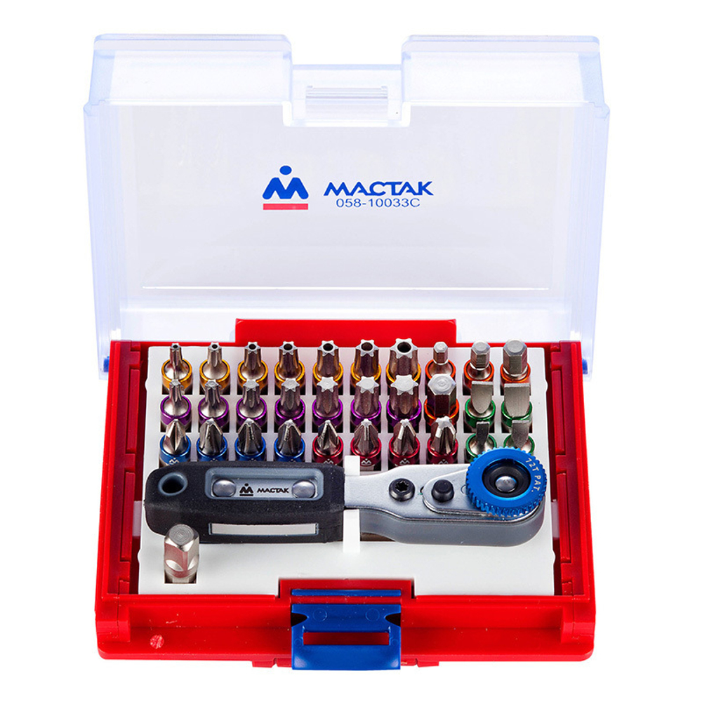 Набор вставок (бит) 1/4&quot;, TORX, HEX, Pozidriv, Phillips, Slotted, 33 предмета МАСТАК 058-10033C