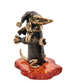 Народные промыслы AM- 212 Фигурка «Такса с конфеткой» (латунь, янтарь)