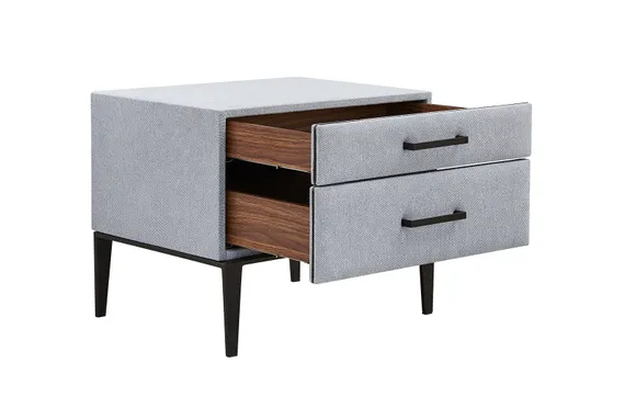 Прикроватная тумбочка Berli с двумя ящиками, серая ткань