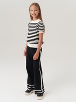 Джемпер для девочки с коротким рукавом AT1012 молочный-черный