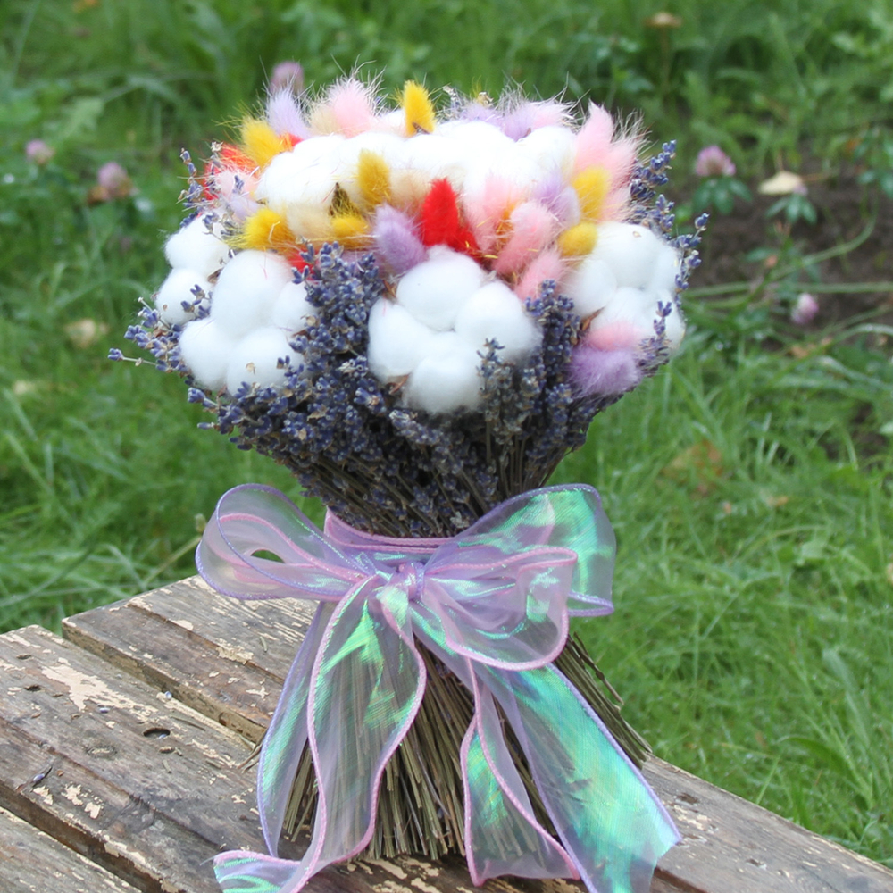 Букет сухоцветов из лагурус, хлопка, лаванды - комплимент