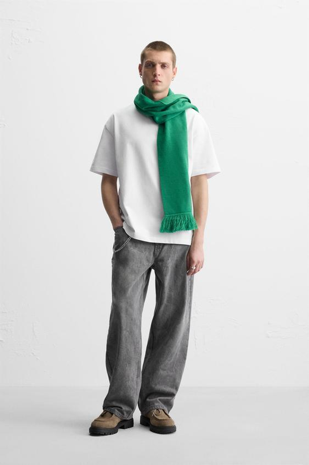 ZARA БАЗОВАЯ ФУТБОЛКА HEAVY WEIGHT, БЕЛЫЙ