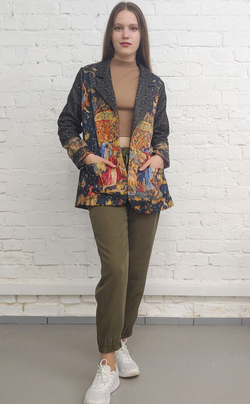 Трикотажный жакет "Кормление птиц", по мотивам средневековой шпалеры 15 века