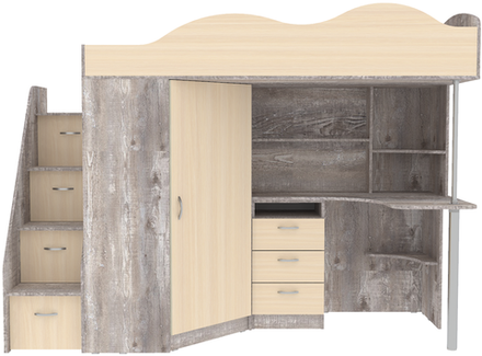 Кровать-чердак КарИВи Пионер Бетон  Дуб Молочный